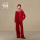 Ordos 1980 wool cashmere pull strip color-blocking fashion scarf for women knitted scarf 25 autumn and winter new products Deep chili red 80cmX40cm