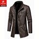 Pierre Cardin leather jacket men's mid-length casual high-end trendy brand leather jacket coat handsome plus size motorcycle windbreaker black S 130-145Jin Jin is equal to 0.5 kg