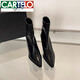 Cartelo High Heel Speced Toe Stiefel 2025 Herbst und Winter Neue französische schlanke Absatz Nacktstiefel Dünne Stiefel Retro Elastic Boots Schwarze Leder Version Single 34