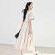 Dialogue high-end commuting waist-hugging slimming dress for women 2025 summer new French elegant round neck A-line long skirt Rice apricot color M