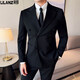 Lilang suit men's wedding striped groom's formal dress double-breasted British style casual slim three-piece suit dark gray L