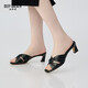 Respiración profunda aliento profundo zapatos para mujeres de piel de oveja suave tacones gruesos jingshe sandalias de tacón altas altas ax14116 negro 37