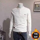 European station autumn and winter new handsome sweatshirt T men's trendy casual simple solid color embroidery trendy men's Henry collar long-sleeved T-shirt black plus velvet L