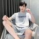 
SHUO GU JIN Summer Men's Short Sleeve Pajamas Thin Cotton Casual Plus Size Teen Home Clothing Men's Loose Suit Summer D9928 L Men