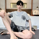 
Yalu summer men's pajamas cotton plus fat plus size men's summer home clothes short-sleeved summer youth Korean style thin half-sleeved 9928 [H series men's short-sleeved shorts suit] L [100-125Jin [Jin equals 0.5 kg]]