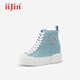 IiJin 2024 new 8cm thick sole inner heightening anti-velvet solid color versatile casual high-top shoes for women YF698ABC blue 36
