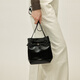 LA Festin Cowhide Bag 2025 Neues echtes Leder schwarzer Sommertasche Frauen Crossbody Tasche Nische Eimer -Tasche [Cowhide] Dämmerung Schwarz