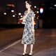 Homesee overseas light luxury high-end dress printed silk dress for women short-sleeved mid-length version temperament waist-hugging mulberry silk skirt picture color 2XL 121-130Jin [Jin equals 0.5 kg]