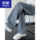 
ROMON men's pants summer thin mesh breathable straight ice silk pants for boys gray American quick-drying pants casual trousers 6636 black + 6636 military green M