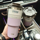 TYESO thermos cup straw cup cold water cup stainless steel large capacity car water cup men and women coffee cup portable white 1050ml cup brush straw brush