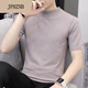 JPHZNB thin sweater men's autumn and winter short-sleeved T-shirt men's round neck half-sleeved knitted solid color slim sweater knitted sweater in summer q9913 light gray 2XL