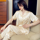 Pajamas de Qindu, Seda de seda de hielo Sexy Silk Silk Silk Summer Summer Summer Pantalones de manga corta Tamaño grande Jin [Jin equivale a 0.5 kg] Ropa en el hogar 694# H letra Set de tres piezas M (recomendado 80-100 Jin [Jin iguala 0.5 kg])