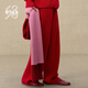 Ordos 1980 wool cashmere pull strip color-blocking fashion scarf for women knitted scarf 25 autumn and winter new products Deep chili red 80cmX40cm
