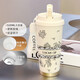 Lock Lock Ladies Thermalbecher Cartoon Großkapazität Student Stroh hochpräziser Sportwasser Tasse Tragbarer Kaffeetasse Antike Weiß-BXAB1098 Blume Edelstahl Stahl