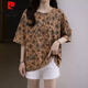 皮尔卡丹（pierre cardin）大码纯·棉短袖t恤女胖mm遮肚子藏肉显瘦休闲上衣女2025夏装新款 6627蓝色 M 80-95斤