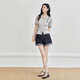 
Dialogue art paintings co-branded Polo neck contrast embroidered sweater for women 2025 summer new fashionable commuter top smoke gray M