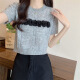 Hang Xindong Camiseta de hombro de manga corta para mujeres Sweter huecas de seda de seda de hielo de verano para mujeres Diseño de nicho de top 9767 único de albaricoque, un tamaño (70-125 Jin [Jin equivale a 0.5 kg] se puede usar)