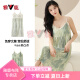 Yalu hosender Nachthemd mit Brustpolster Sommer dünner reines Baumwollpyjamas reines und sexy Mädchen Casual Kleid QM6626 L