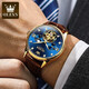OLEVS Swiss certified couple watches A pair of fully automatic mechanical watch hollow flywheel luminous waterproof men and women watches 3601 room blue 6636 rose blue couple free engraving