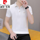 Pierre Cardin Revers Polo. Shirt Herren lässig atmungsaktiven kurzärmeligen T-Shirt reifen Männer Business Tie Button Shirt White Qy679 M 100-120jin [Jin gleich 0,5 kg]