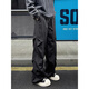 Fumile American Ice Silk Work Kleidung Fallschirmjäger Hosen Herren Sommer coole und lose trendige Marke Straight Bein Draped Sport und Casual Hosen Schwarz XL