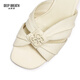 
DEEP BREATH Deep Breath Women's Shoes Sheepskin Soft Wrinkled Thick Heels Jingshe Comfortable High Heel Sandals AX14116 White 38
