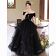 True black evening dress 2025 new light luxury niche high-end banquet annual meeting host feels elegant temperament Black XS