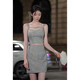 
9923# Early autumn fashion chic high-end socialite American sweet and spicy small fragrance dress suspender dress suit gray picture color suspender top + skirt S