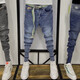 GTYUWVG Jeans de style coréen masculin Slim Elastic Slim Casual Trendy Ripped Spirit Spirit Young Man Handsome Pantal