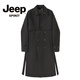 JEEP Spring and Autumn Style Mid-Length Windbreaker Men's Korean Style Loose Trendy Handsome Over-the-Knee Coat Double-Breasted Trench Jacket Black Cotton Thickened M 105-125Jin Jin equals 0.5 kg