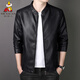 Scarecrow's new leather jacket for men in spring, autumn and winter, fashionable washed solid color slim fit business casual PU leather jacket plus velvet jacket 8802 black plus velvet style XL (recommended 120-140Jin Jin equals 0.5kg)