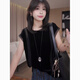 GZQJ【华尔兹】桑蚕丝t恤女2025新款真丝丝绒polo衫圆领吊带上衣4839 黑色 S 36 建议80-105斤