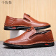Qianmufan spring and autumn men's shoes genuine leather casual shoes middle-aged and elderly lazy shoes round toe soft sole leather shoes men's versatile 12188 brown 39