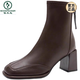 Woodpecker French ankle boots feel small short boots for women 2025 spring and autumn new style small square toe thick heel Martin boots high heel brown single lining upgraded version 40