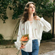 Olrain Französisch Pastoral bestickte Hemd Frauen Herbst New Lose Lazy Longleved Shirt Off White L.