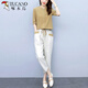 Traje de lino de algodón de algodón de algodón para mujeres 2025 Versión coreana NUEVA CASA CORTIVA Slim suelta pantalones de nueve mangas de nueve mangas jengibre [pantalones individuales] delgados 2xl