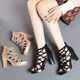Yierkang Römische Sandalen für Frauen weiche Leder hohl hohe Heels bequemer Sommer atmungsaktiver koreanischer Stil modischer vielseitiger Fisch Mundschuhe für Frauen schwarz 38