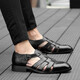 Kangaroo (DAISHU) broken code 2025 head layer cowhide summer new style men's bag-toe formal leather sandals genuine leather soft sole handmade hollow hole 9195 black 38