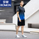 罗蒙（ROMON）男士跑步速干休闲运动套装男夏季薄款加肥加大码短袖两件羽毛球服 蓝色 9902 L 90-110斤
