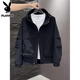 Playboy Spring and Autumn 2025 New Men's Jacket Workwear Hooded Loose Autumn and Winter Velvet Jacket Casual Top Black L Recommended weight 120-135 Jin Jin equals 0.5 kg