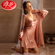Langsha Sexy Pyjamas Femmes Pure érotique Silk Spring and Automne Suspender Nightgown Summer Nightgown haut de gamme 2025 Nouveau style d'été 6629 Ensemble en deux pièces Rose Red M