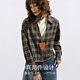KBNE plaid shirt two-piece fashion suit for women 2025 autumn new slimming and flesh-covering long-sleeved knitted top brown plaid S