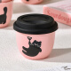 UOSO pink hand-held coffee cup casual cup for girls' best friend cute hand warmer cup small ceramic with lid reinforced porcelain can be heated in microwave lying flat cat small capacity 245ml