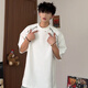 Qijungou (Qijungou) weißes schweres hartes Hemd für Jungen in Sommeroutfits Trendy Marke Kurzärmel dekonstruierte Spleißdesign Sinn für sieben Viertelhüllen 1421. Black M.