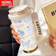 THERMOS Simple Butterfly Thermos (THERMOS) Stainless Steel Portable Double Drinking Coffee Cup 2025 New Women's Straw Water Cup High-Precision BW1047 Silver Butterfly + Hanging Rope