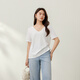 
Fiber Show [Simple V-neck Soft and Skin-friendly and Slim T-shirt] Large Size Women's Fat mm2025 Summer New Style 1473 Beige 6XL