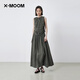 X--MOOM【商场同款】X--MOOM2025夏季新款设计感绑带A字裙中长半身裙女 墨绿 S