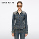 MISS SIXTY2025 winter new long-sleeved denim shirt women's waist waist hot diamond collage medium blue L