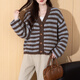 TonLion 2025 autumn and winter classic striped V-neck knitted cardigan women's jacket high-end fashion sweater women's trend