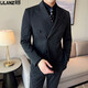Lilang suit men's wedding striped groom's formal dress double-breasted British style casual slim three-piece suit dark gray L
